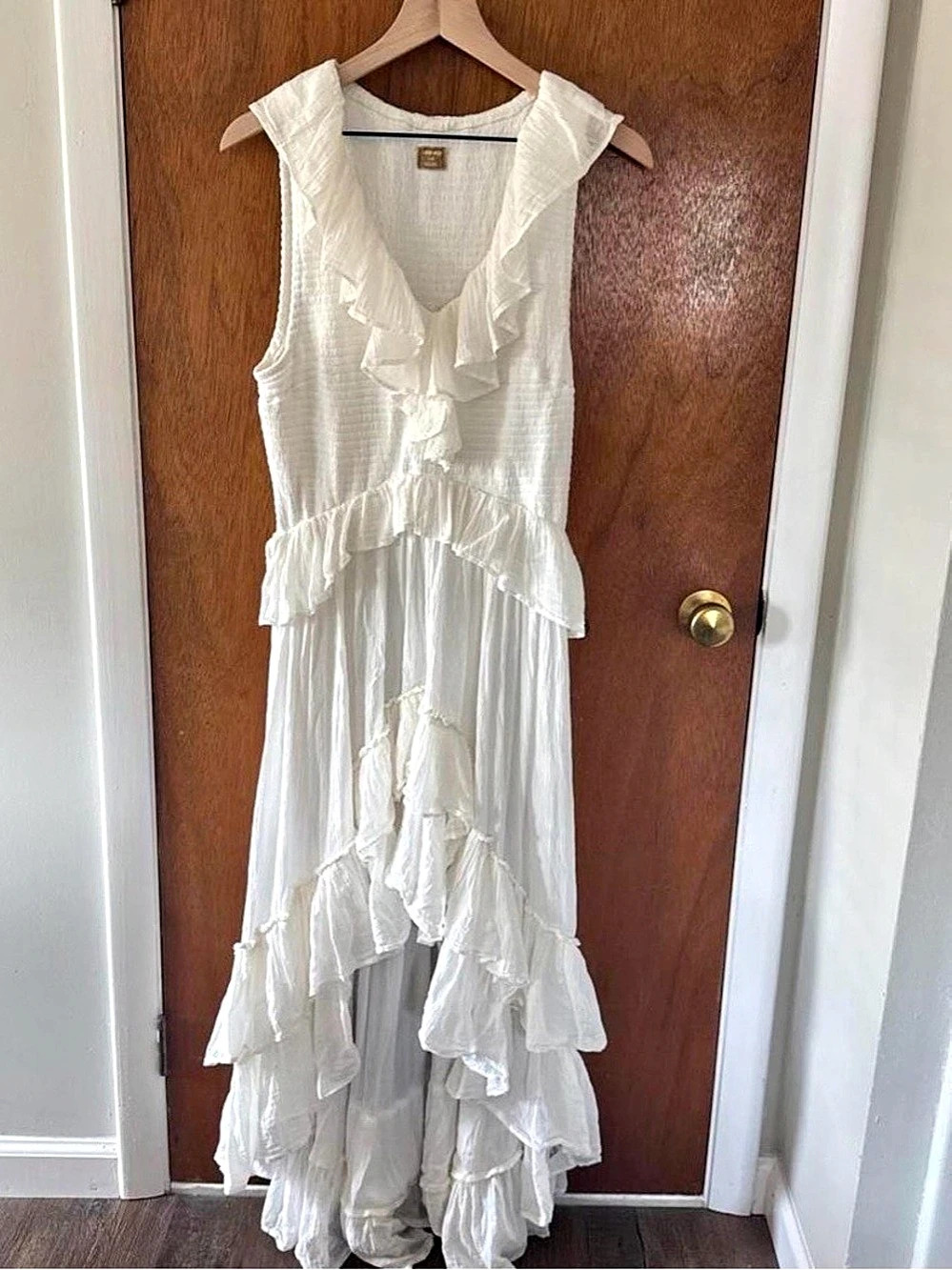 Free People In Your Dreams Ruffle Maxi Dress White Large Like New